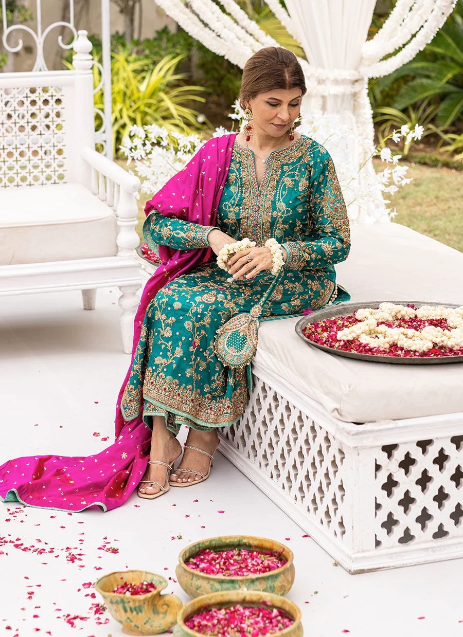 Avisa Emerald pakistani fashion outfit in blue, aqua, green, emerald…